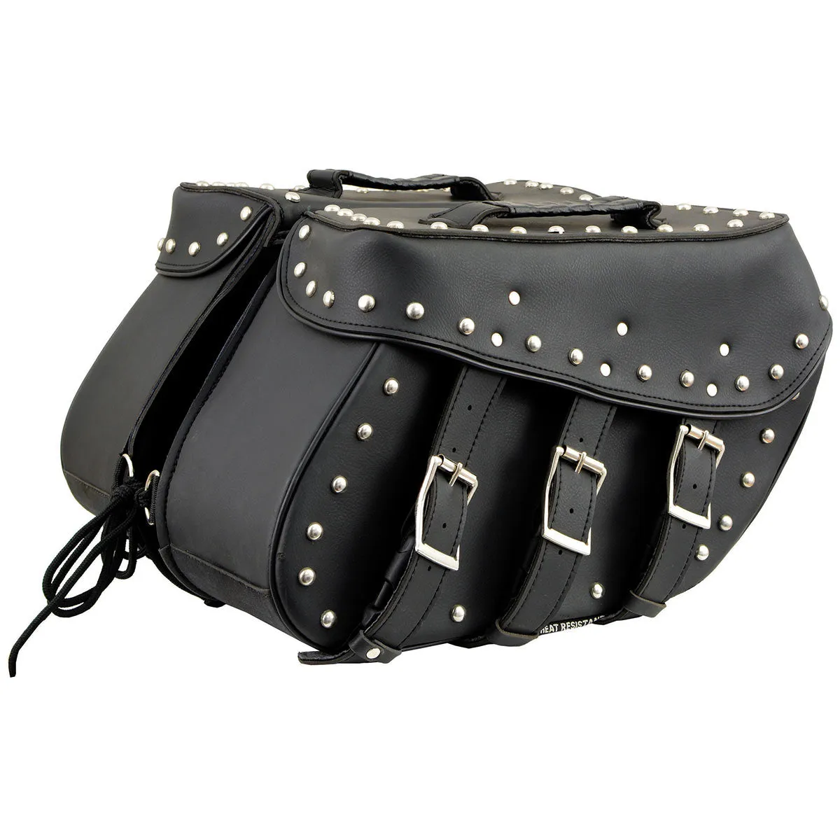 Milwaukee Leather SH55102 Black PVC Zip Off Medium Size Chrome Studded Motorcycle Saddlebag