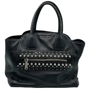 MIU MIU Stud & Crystal Embellished Leather Satchel - Black