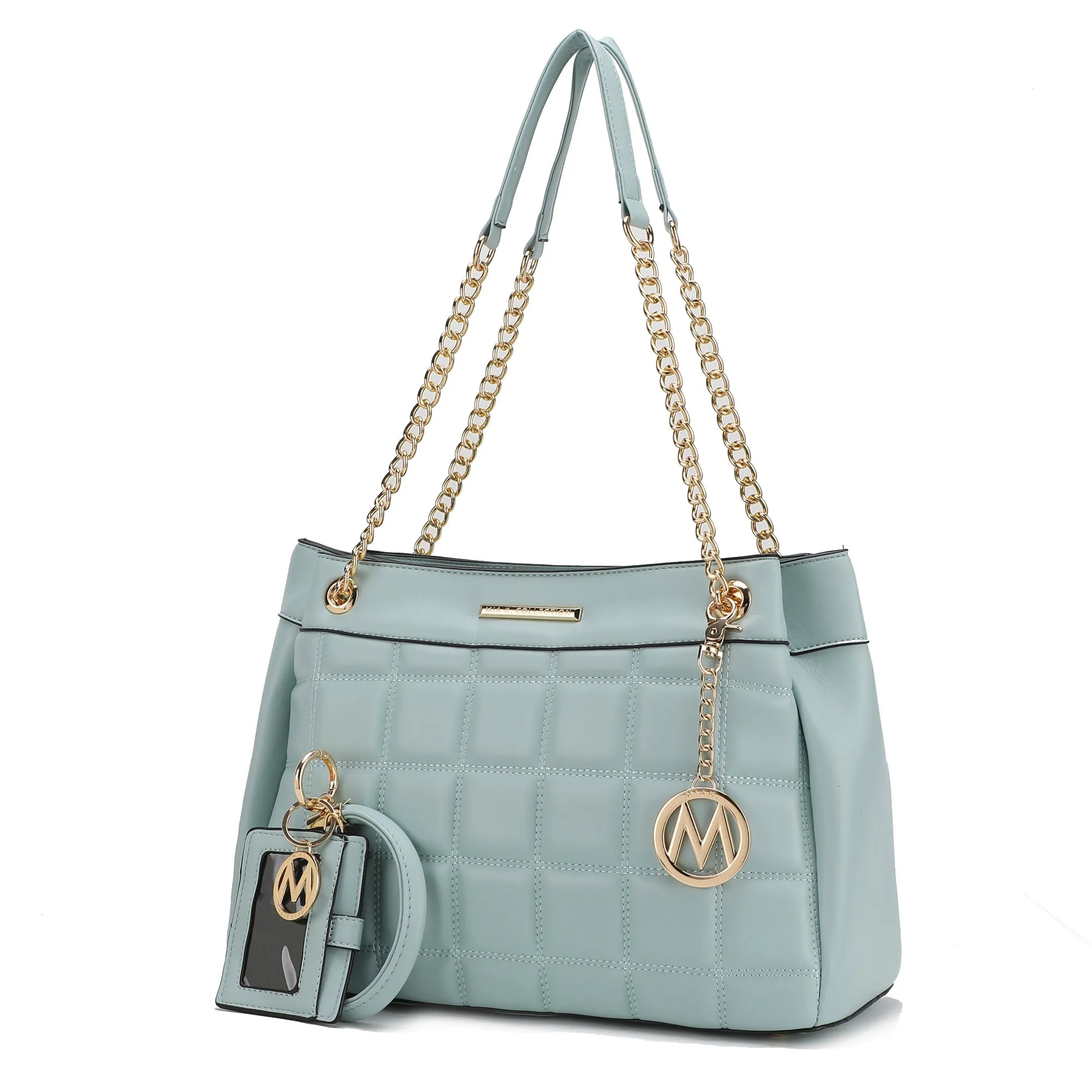 MKF Collection Mabel Quilted Vegan Leather Women shoulder Bag with Bracelet Keychain with a Credit Card Holder by Mia K