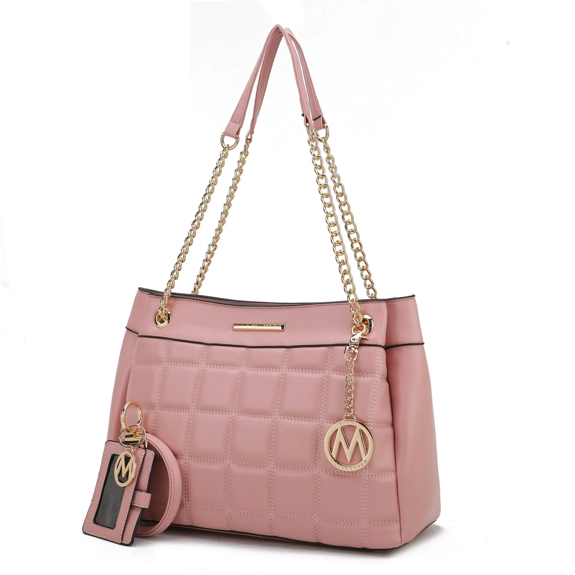 MKF Collection Mabel Quilted Vegan Leather Women shoulder Bag with Bracelet Keychain with a Credit Card Holder by Mia K