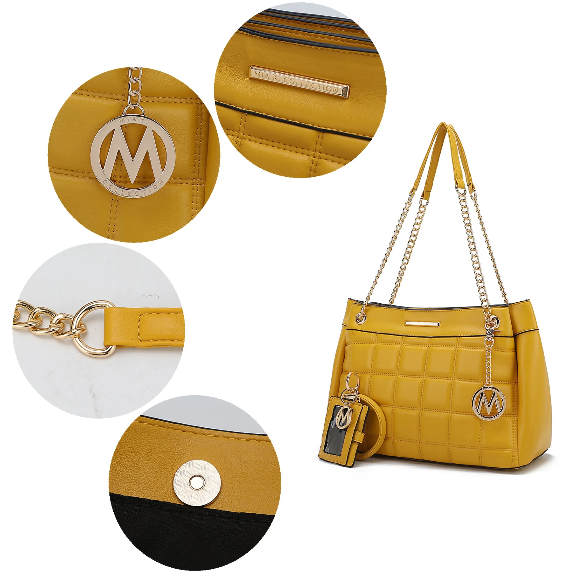 MKF Collection Mabel Quilted Vegan Leather Women shoulder Bag with Bracelet Keychain with a Credit Card Holder by Mia K