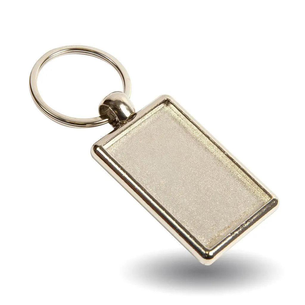 ML-40 Single or Double-Sided Rectangular Blank Metal Photo Insert Keyring - 40 x 25mm - Pack of 10