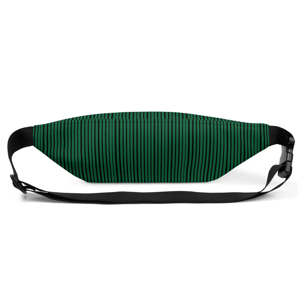 Modern Green Black Stripe Print Designer Premium Fanny Pack Waist Bag - Made in USA