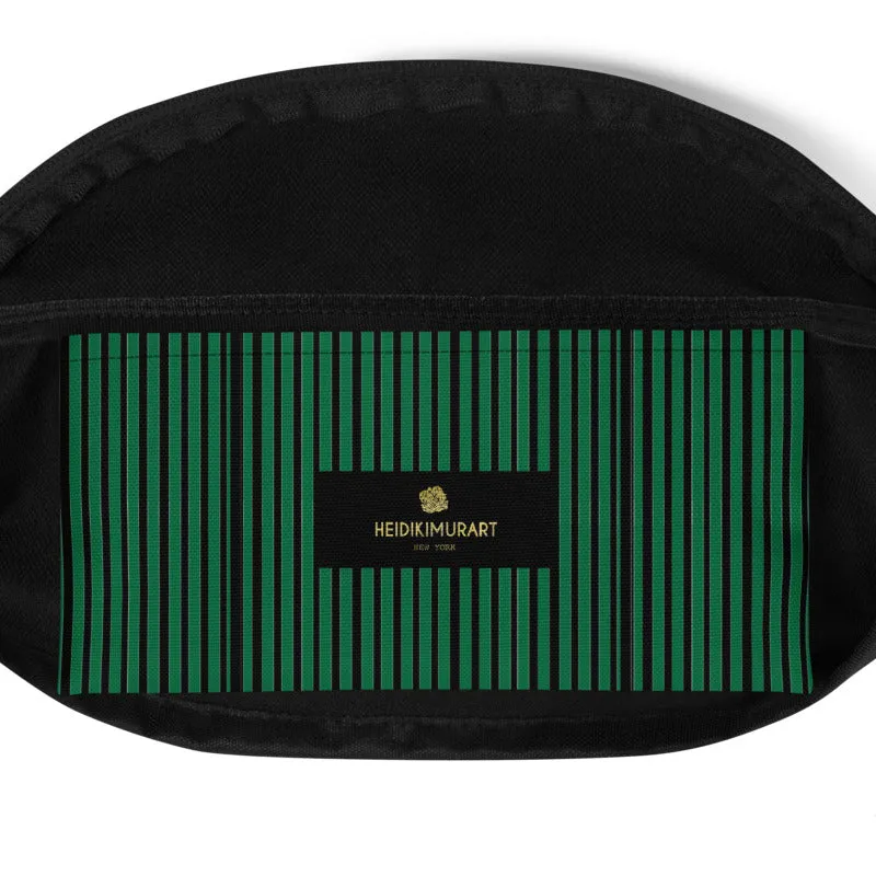 Modern Green Black Stripe Print Designer Premium Fanny Pack Waist Bag - Made in USA