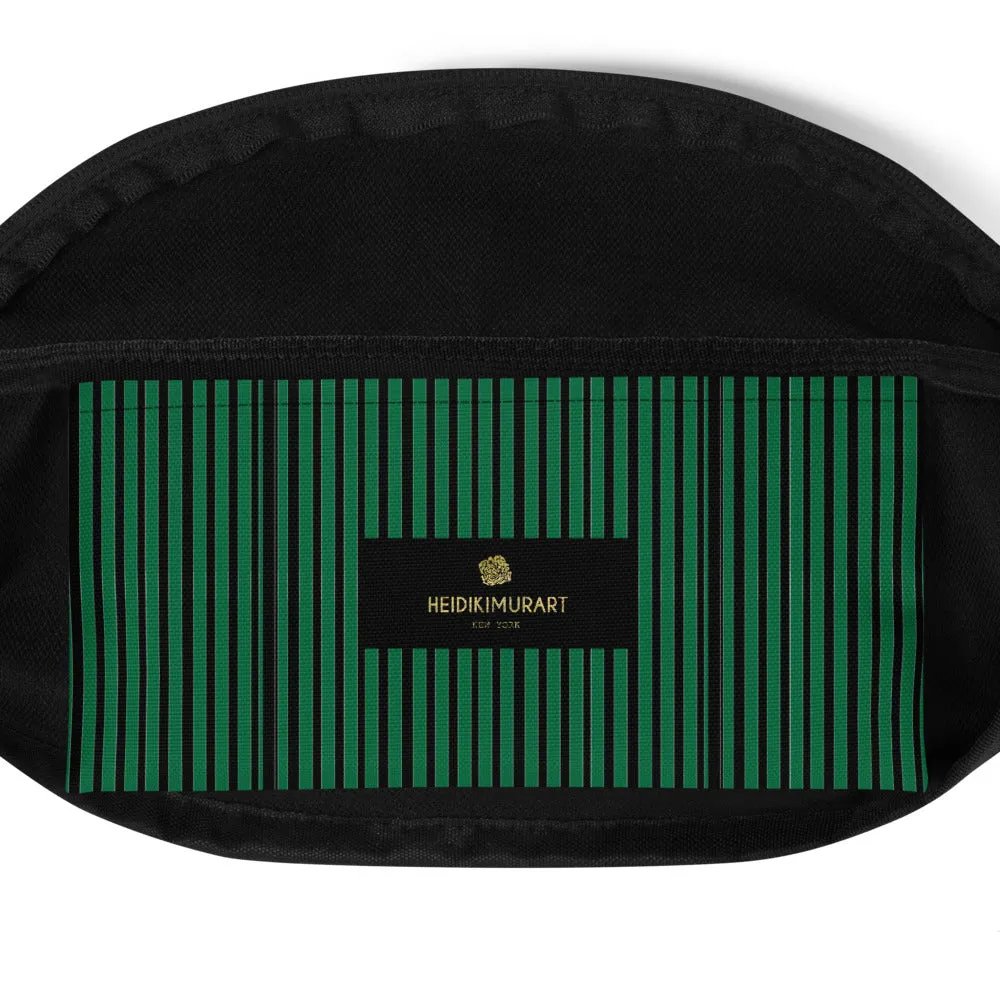 Modern Green Black Stripe Print Designer Premium Fanny Pack Waist Bag - Made in USA