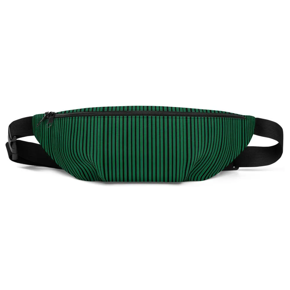 Modern Green Black Stripe Print Designer Premium Fanny Pack Waist Bag - Made in USA