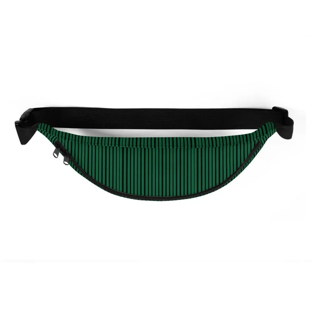 Modern Green Black Stripe Print Designer Premium Fanny Pack Waist Bag - Made in USA