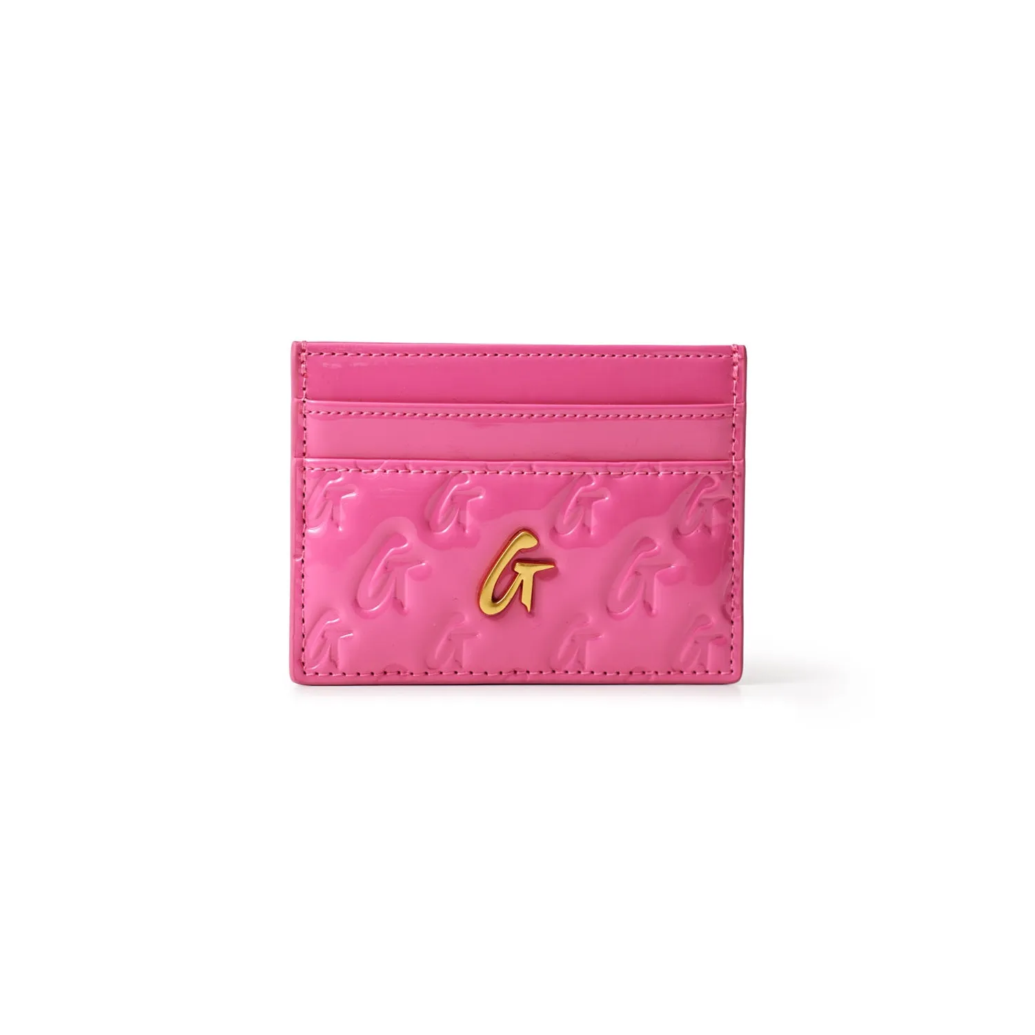 MONOGRAM GOLD CARD HOLDER - MIRROR HOT PINK