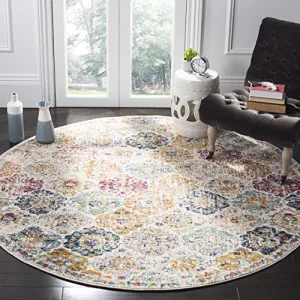 Multicolored Bohemian Chic Distressed Round Area Rug (5' in Diameter)