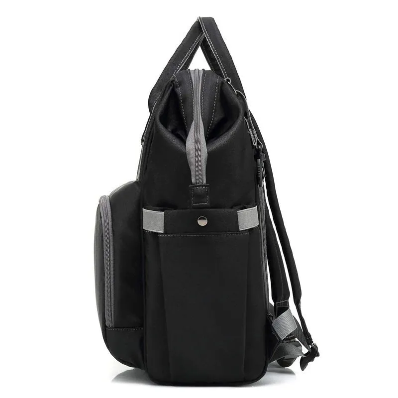 Multifunctional Diaper Backpack - Insulated Bottle Holders & Tissue Pocket | Includes Stroller Straps | 15L | Black