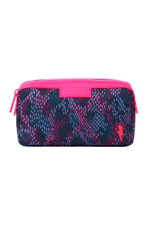 Navy with Pink and Lilac Lightning Bolt Snake Print Small Cosmetic Bag