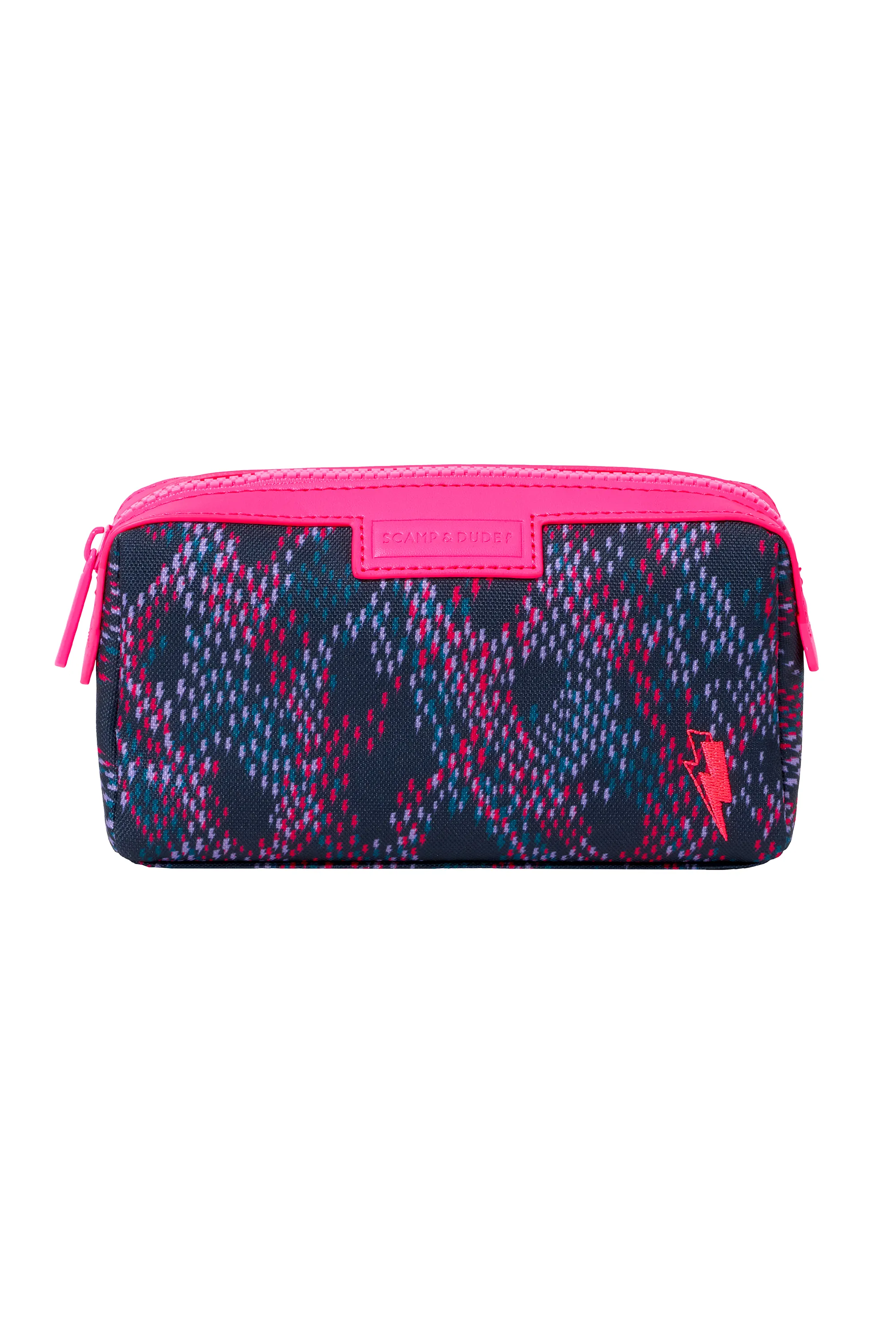 Navy with Pink and Lilac Lightning Bolt Snake Print Small Cosmetic Bag