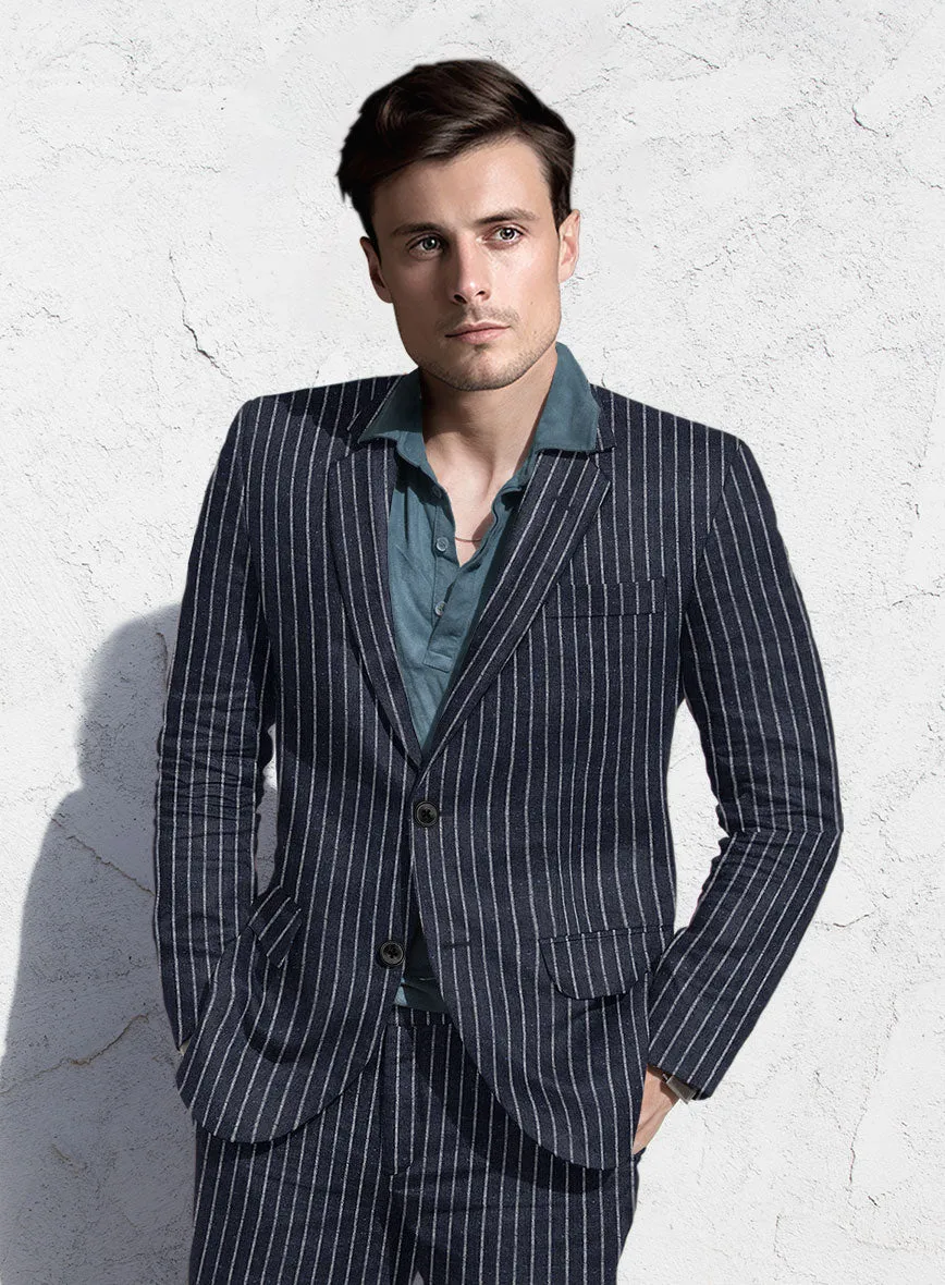 Noble Blue Stripe Wool Silk Jacket