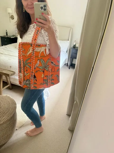 Orange Jungle print tote Bag