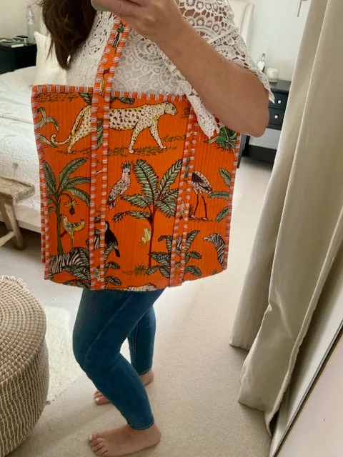 Orange Jungle print tote Bag