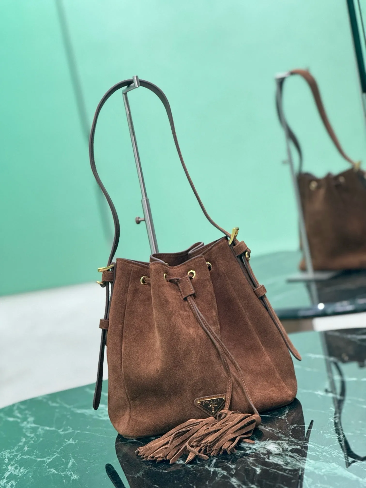 PD312 Cocoa Brown Suede Bucket Bag / HIGHEST QUALITY VERSION / 8.2x.2x4.7inch