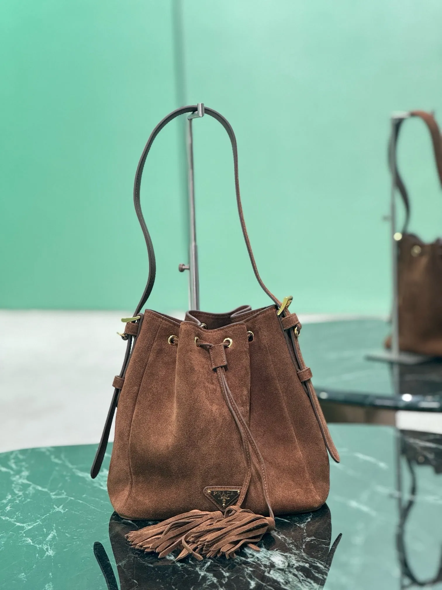 PD312 Cocoa Brown Suede Bucket Bag / HIGHEST QUALITY VERSION / 8.2x.2x4.7inch