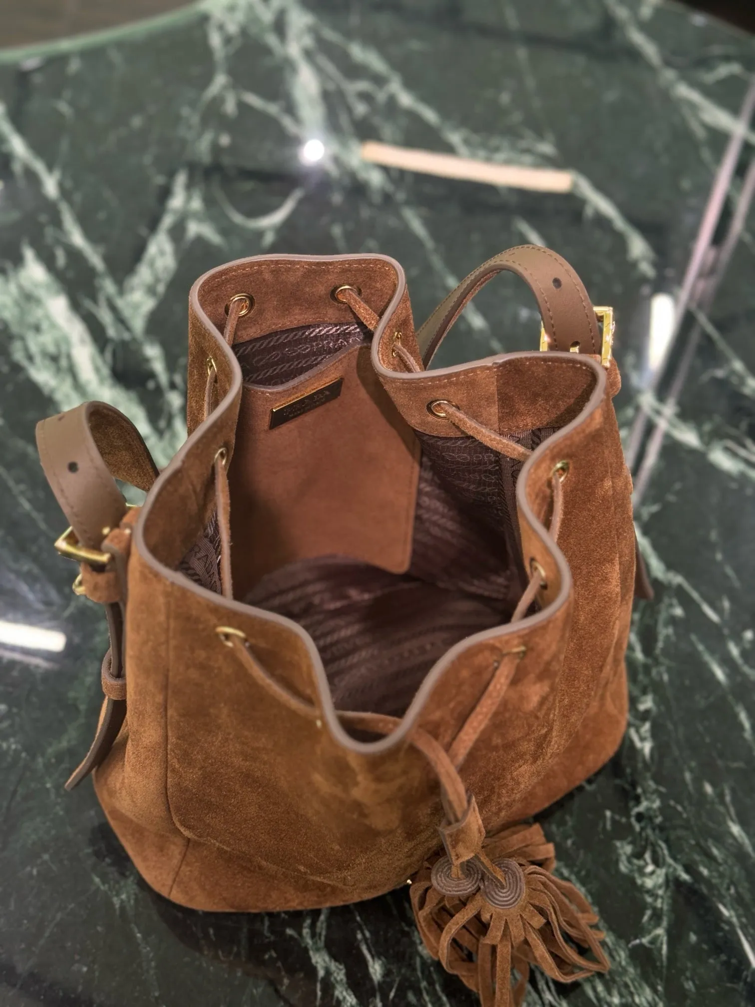 PD312 Cocoa Brown Suede Bucket Bag / HIGHEST QUALITY VERSION / 8.2x.2x4.7inch