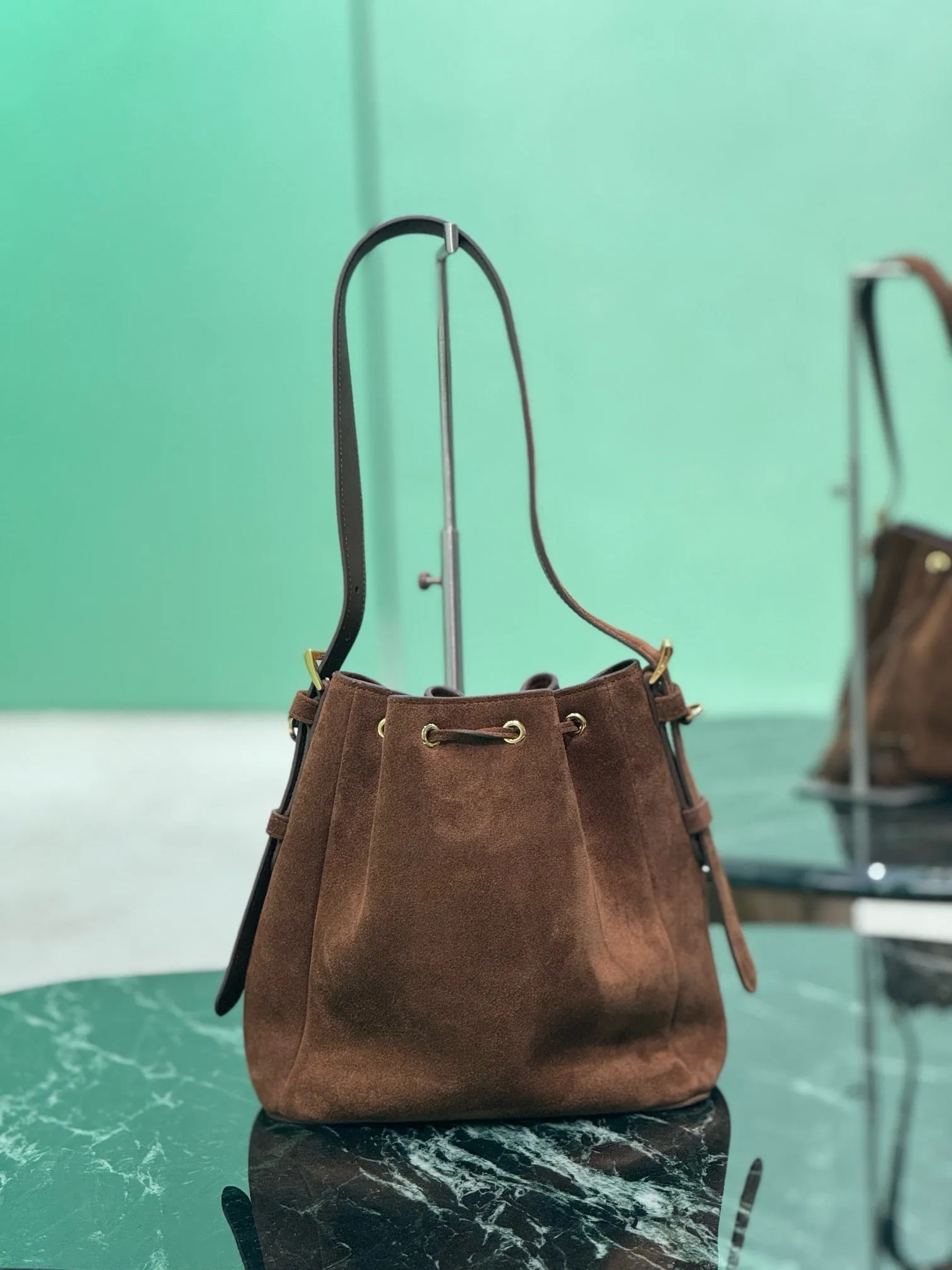 PD312 Cocoa Brown Suede Bucket Bag / HIGHEST QUALITY VERSION / 8.2x.2x4.7inch