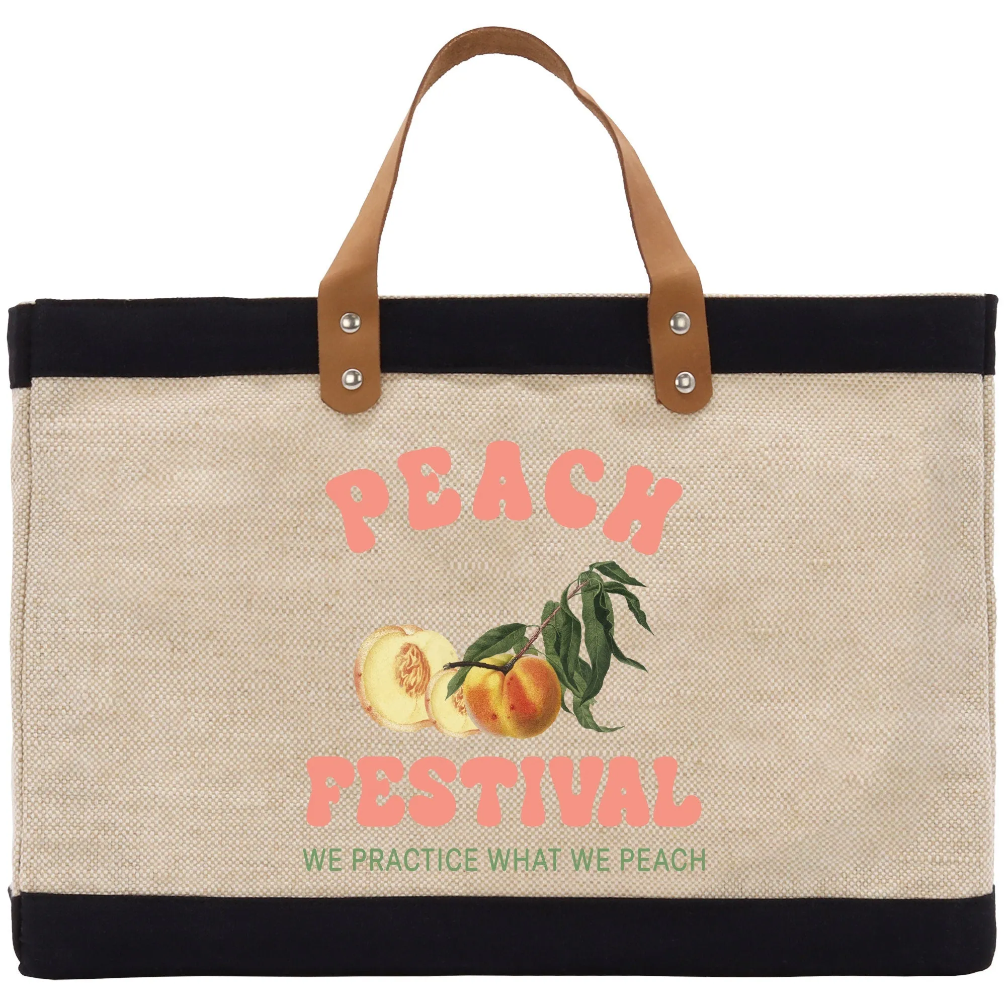 Peach Farm Fresh Market Jute Tote Bag Farmers Fruit Lover Burlap Bag Fruity Vintage Market Jute Burlap Bag Vintage Farmer Tote Bag (VTB1006)