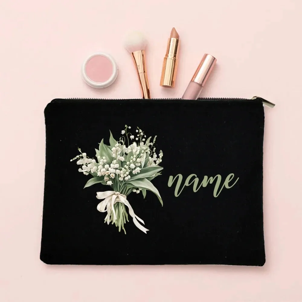 Personalized Makeup Bag Birth Month Flower with Name Cosmetic Case Monogram Toiletry Bags Wendding Birthday Holiday Gift for Her