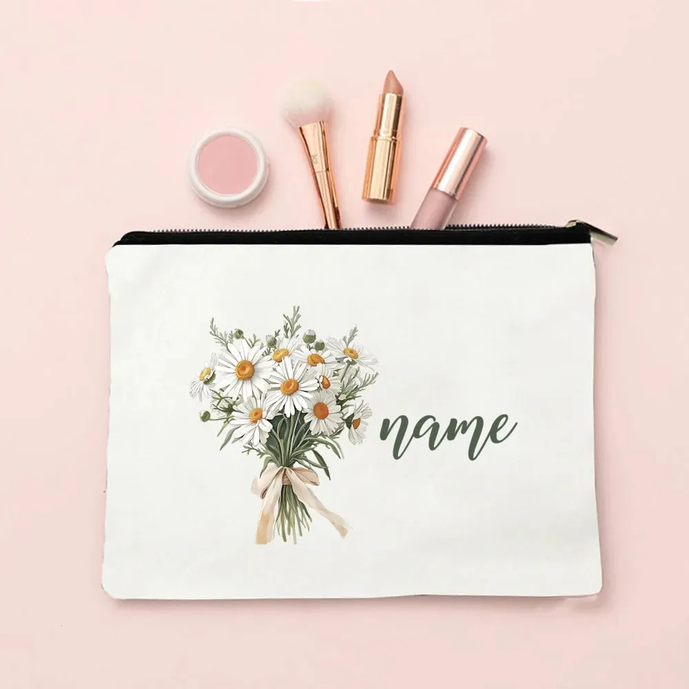 Personalized Makeup Bag Birth Month Flower with Name Cosmetic Case Monogram Toiletry Bags Wendding Birthday Holiday Gift for Her