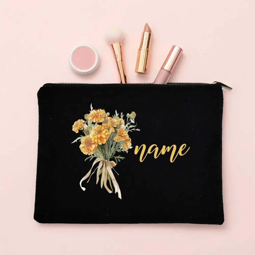 Personalized Makeup Bag Birth Month Flower with Name Cosmetic Case Monogram Toiletry Bags Wendding Birthday Holiday Gift for Her