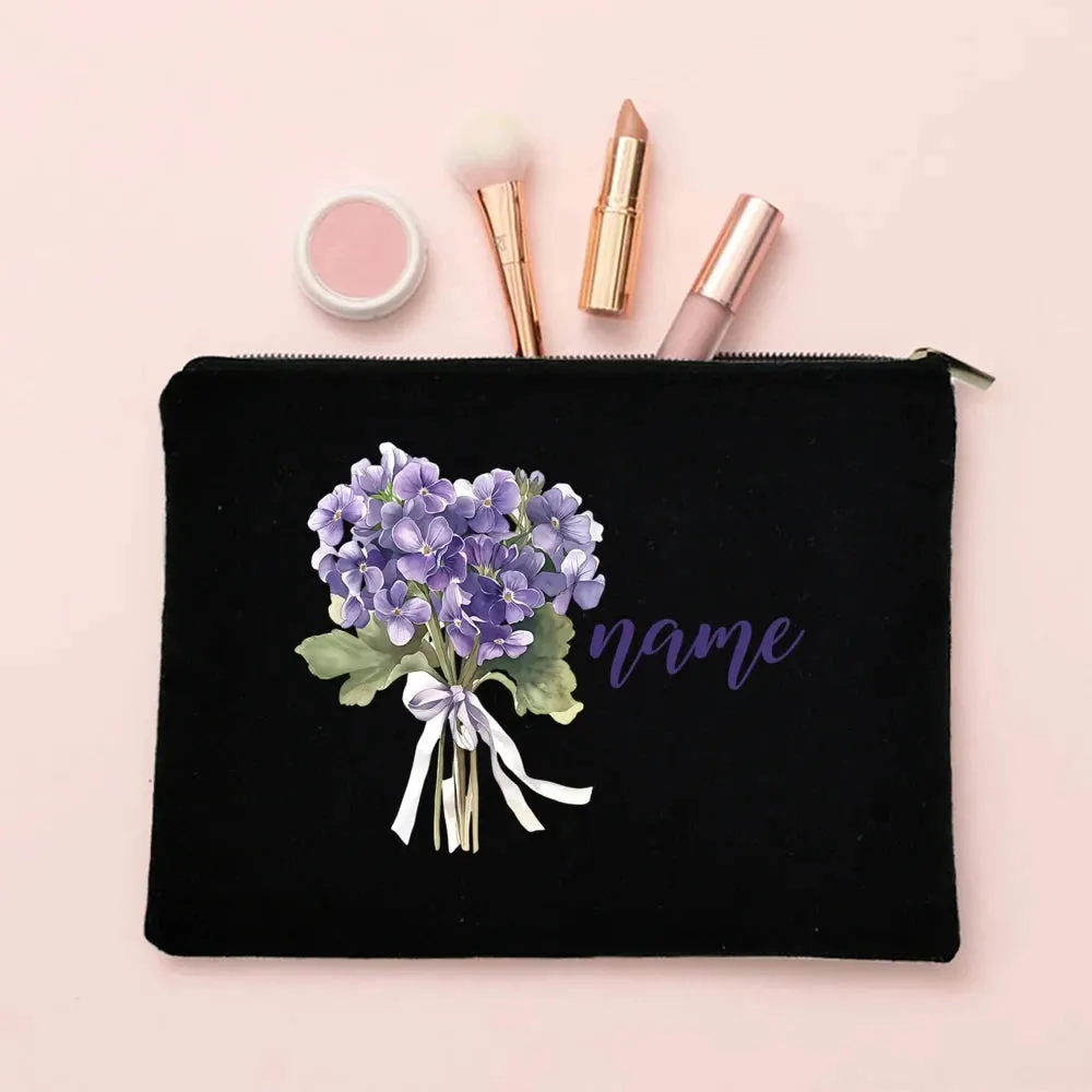 Personalized Makeup Bag Birth Month Flower with Name Cosmetic Case Monogram Toiletry Bags Wendding Birthday Holiday Gift for Her