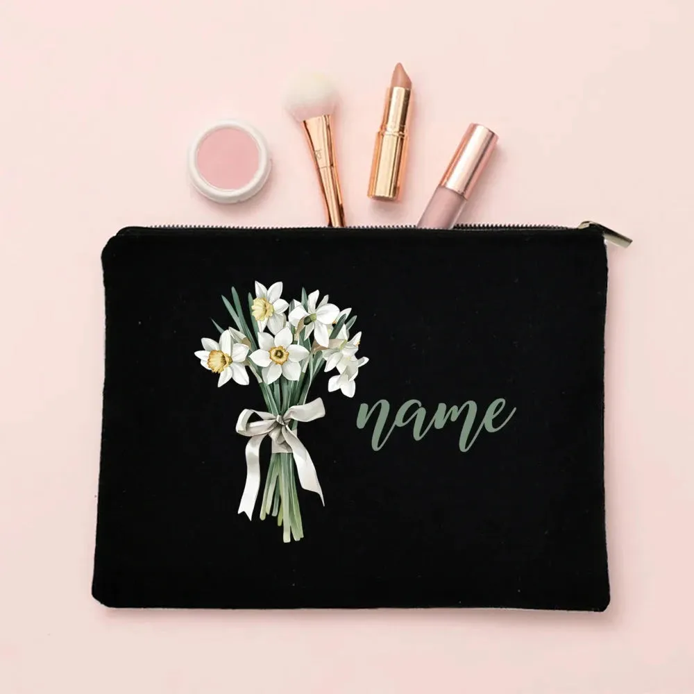 Personalized Makeup Bag Birth Month Flower with Name Cosmetic Case Monogram Toiletry Bags Wendding Birthday Holiday Gift for Her