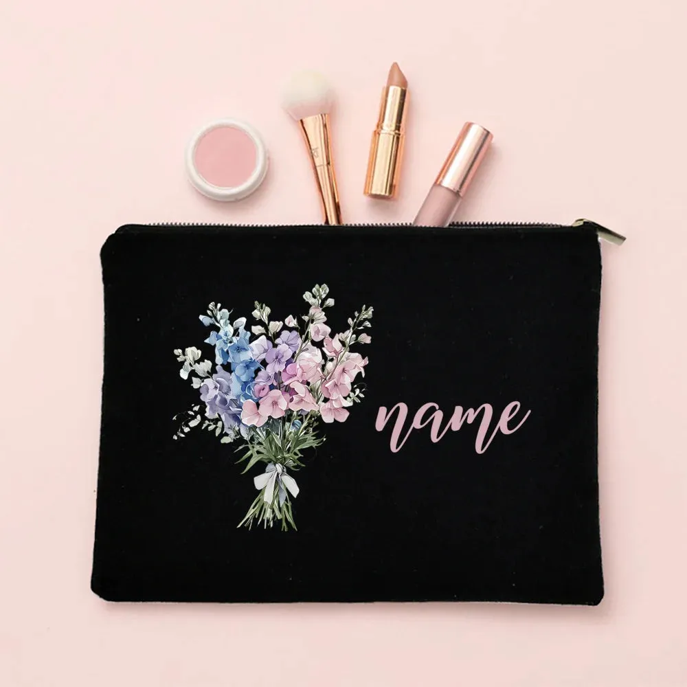 Personalized Makeup Bag Birth Month Flower with Name Cosmetic Case Monogram Toiletry Bags Wendding Birthday Holiday Gift for Her