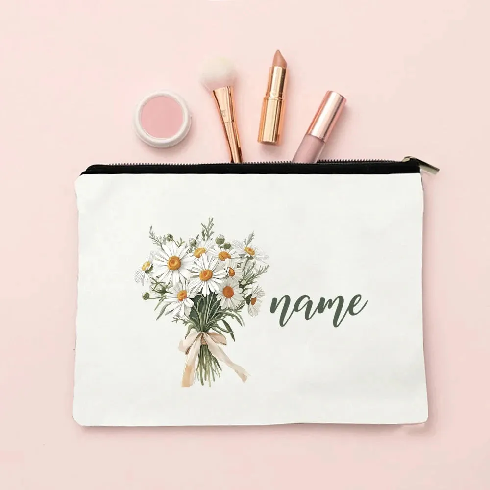 Personalized Makeup Bag Birth Month Flower with Name Cosmetic Case Monogram Toiletry Bags Wendding Birthday Holiday Gift for Her