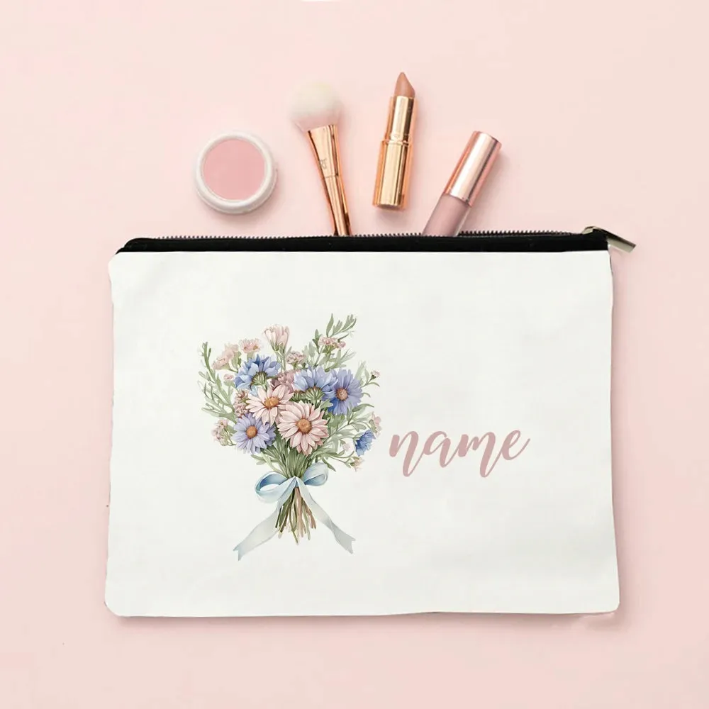 Personalized Makeup Bag Birth Month Flower with Name Cosmetic Case Monogram Toiletry Bags Wendding Birthday Holiday Gift for Her