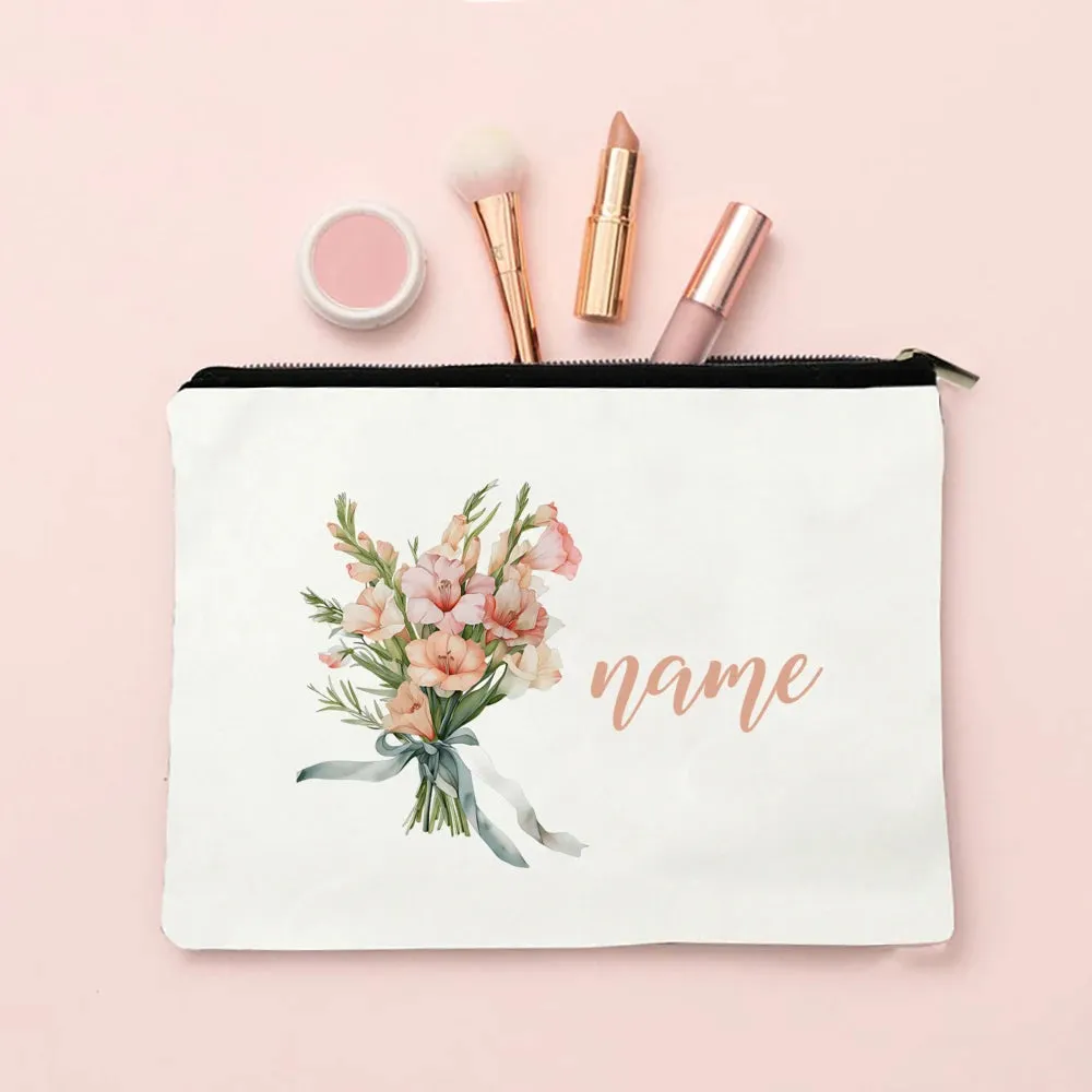 Personalized Makeup Bag Birth Month Flower with Name Cosmetic Case Monogram Toiletry Bags Wendding Birthday Holiday Gift for Her