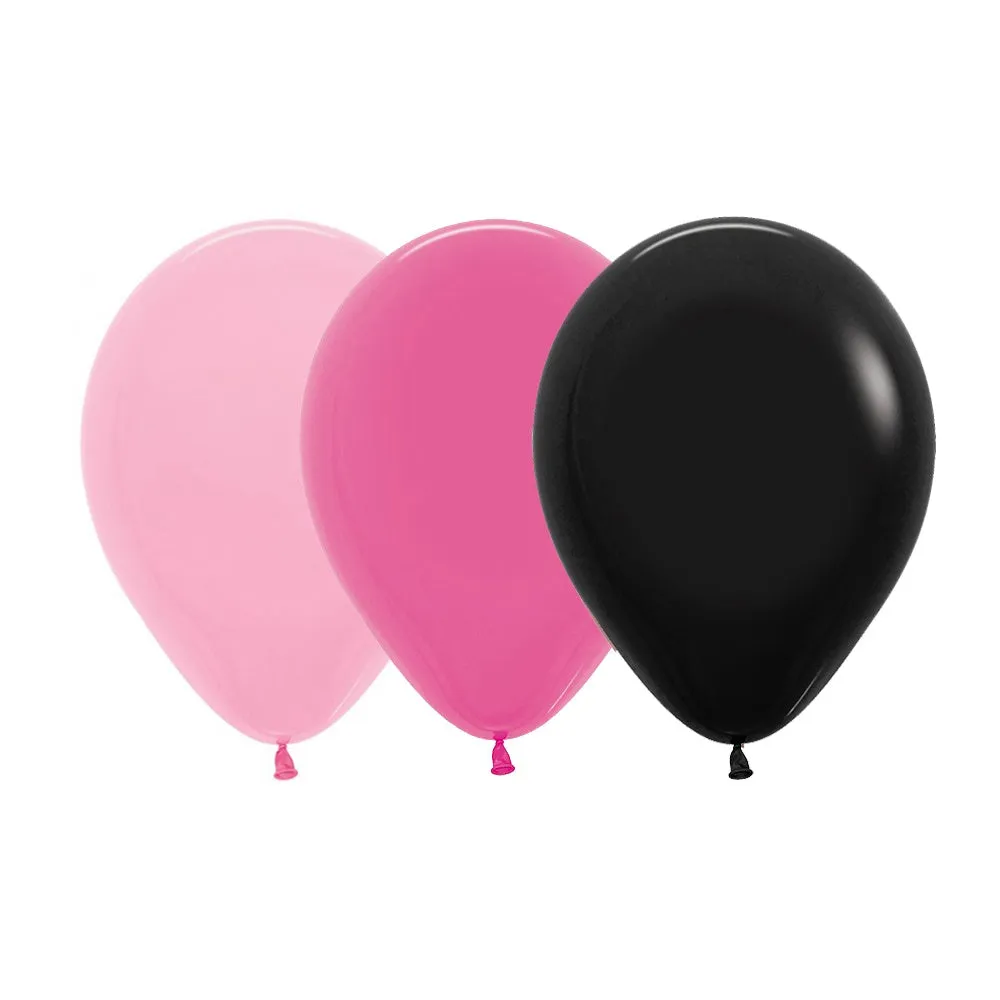 Pink & Black Balloons - 12 Pkt