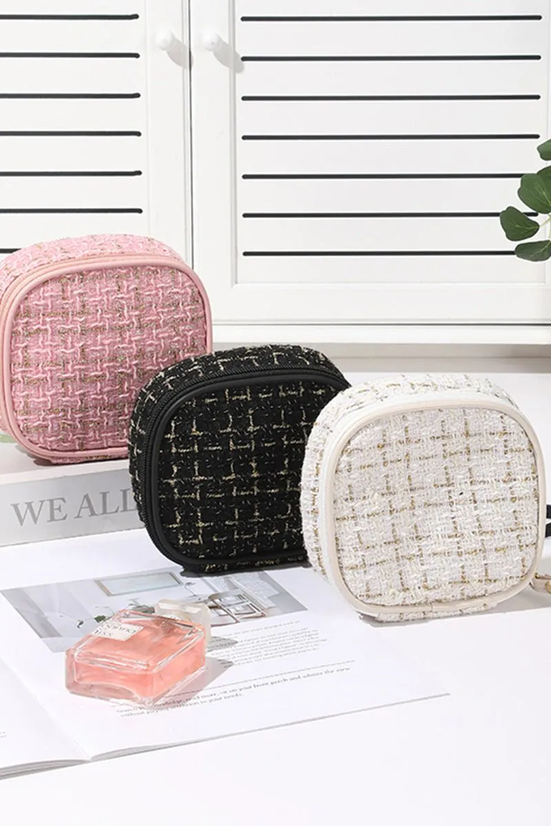 Plaid Tweed Cosmetic Makeup Bag Travel Case