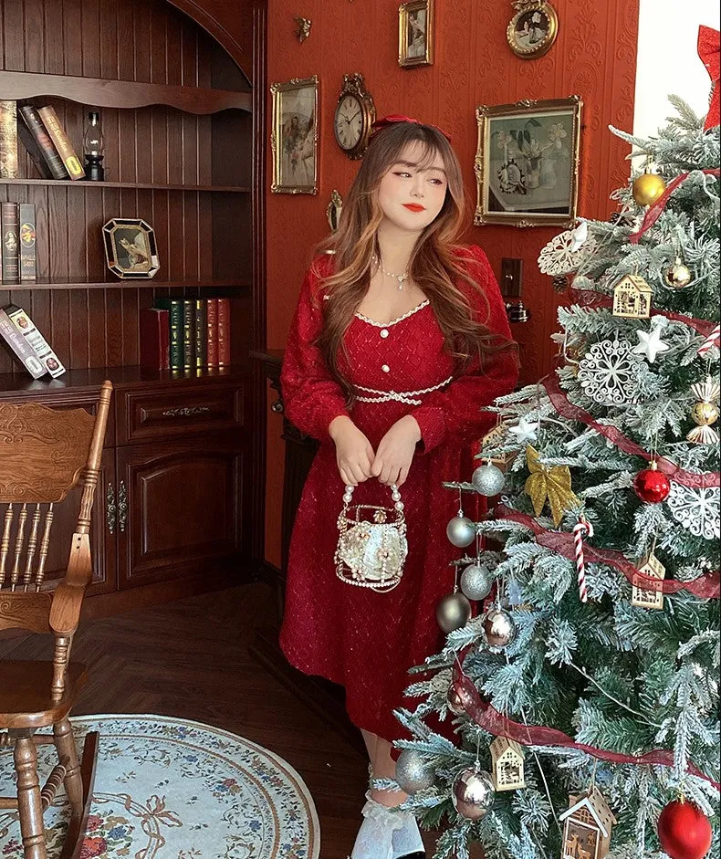 Plus Size Xmas Christmas Holiday Festive Long Red Dress