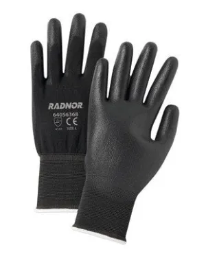 Radnor Small 13 Gauge Economy Black Polyurethane Palm Coated Work Gloves With Gray Nylon Knit Liner