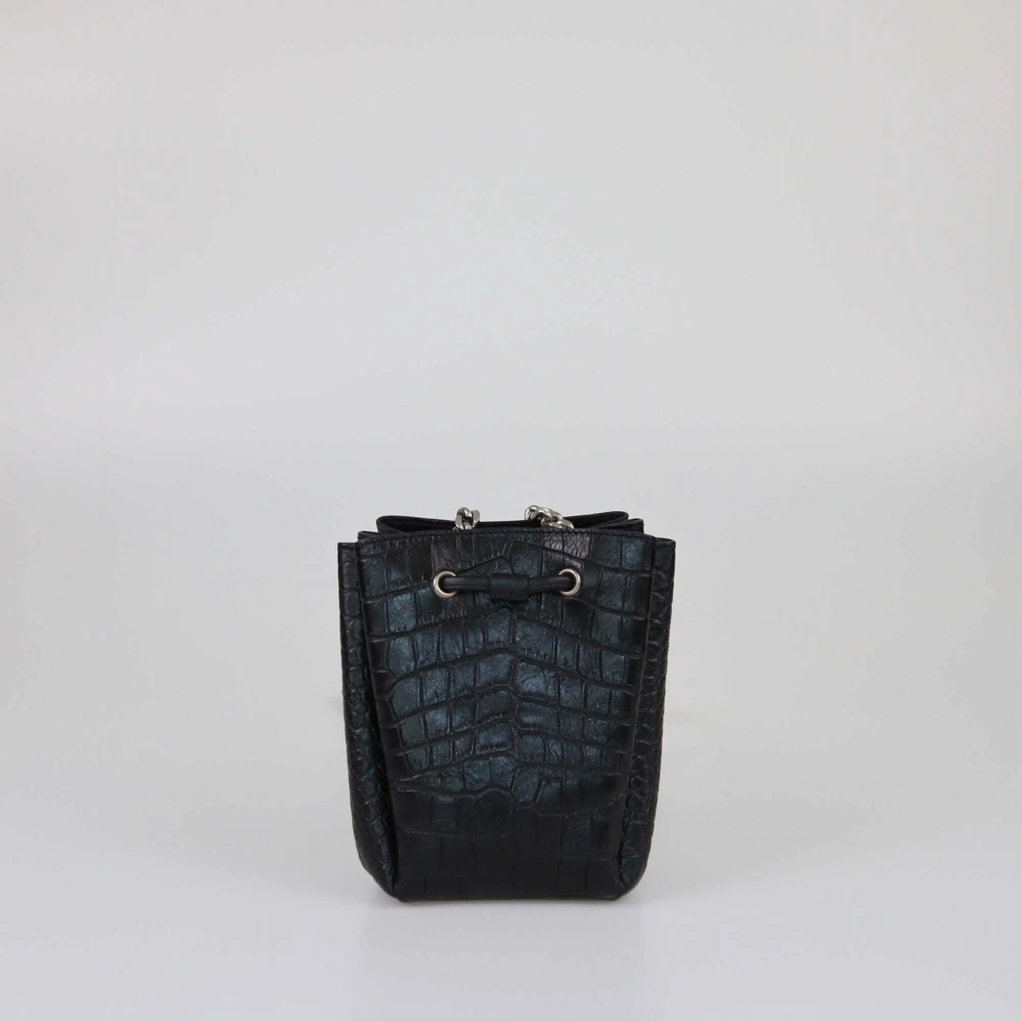 Saint Laurent Black Croc Embossed Mini Emmanuella Bucket Bag