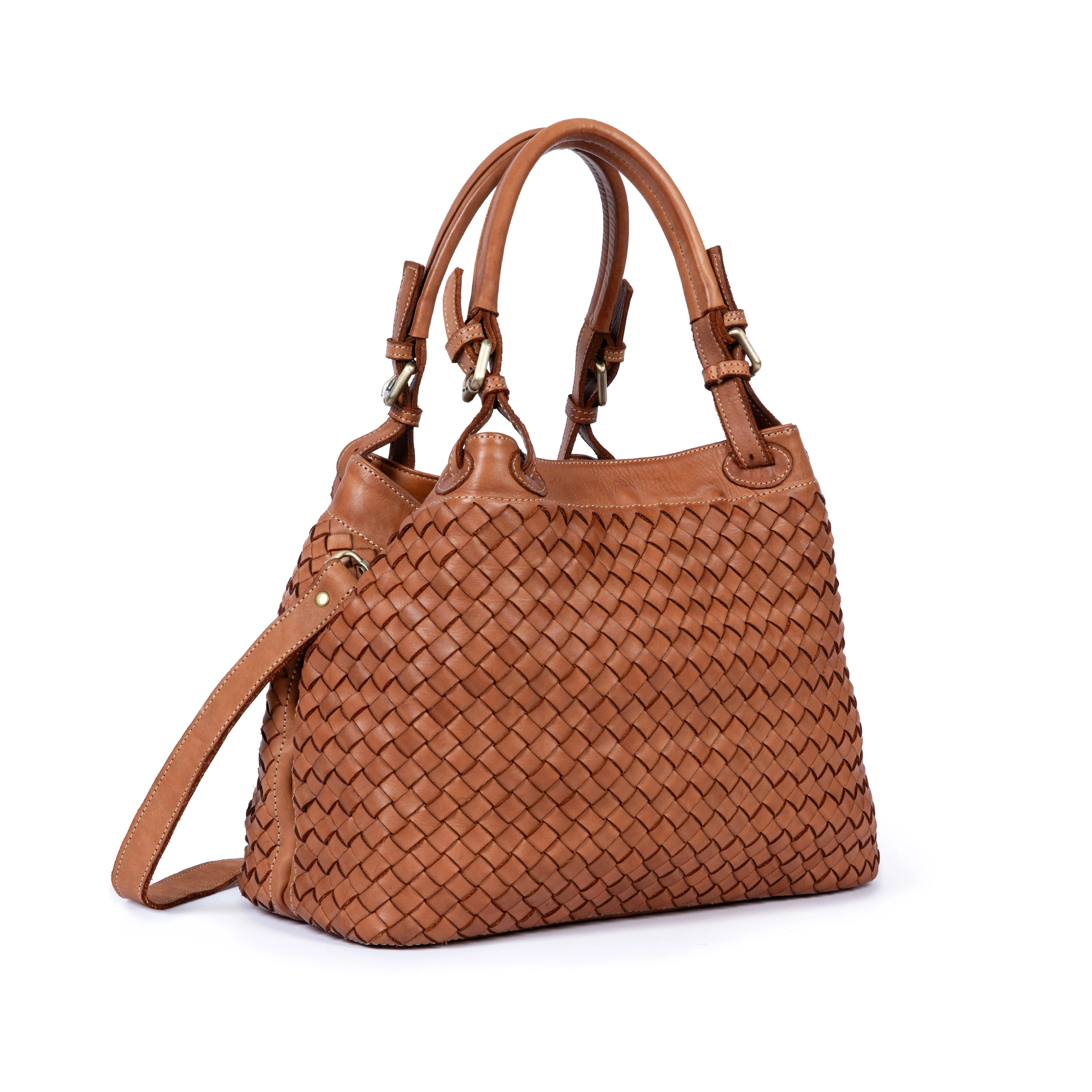 Salerno: Tan Woven Leather Handbag