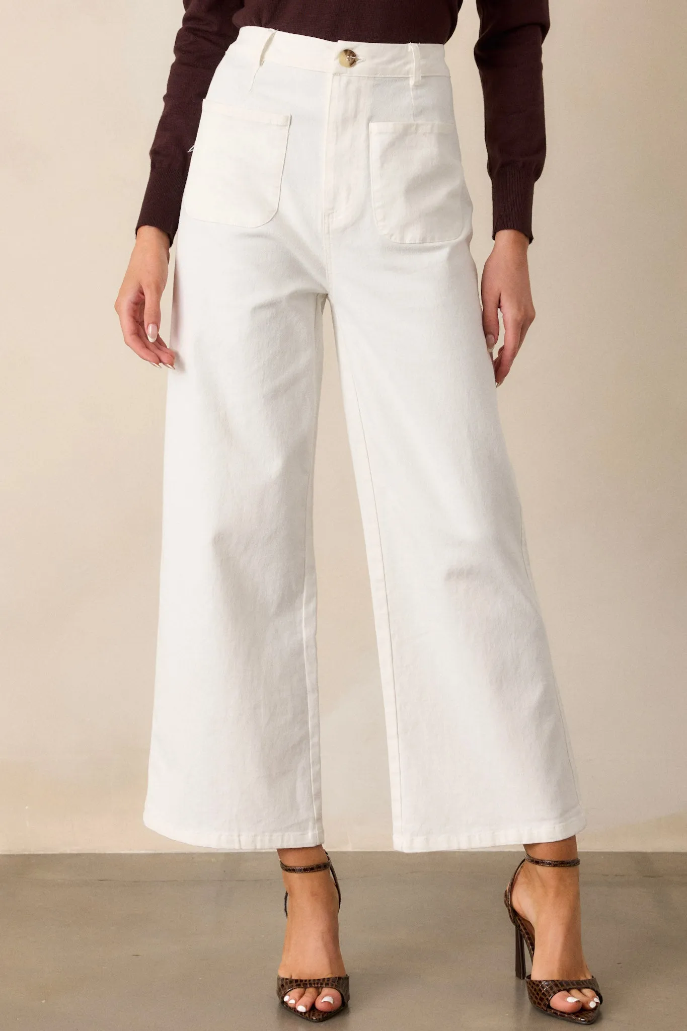 Sleek Silhouette Ivory Wide Leg Jeans