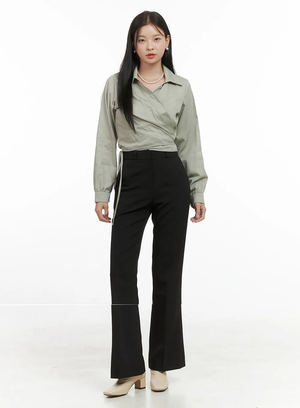 Sleek Wrap Neck Crop Shirt OS411