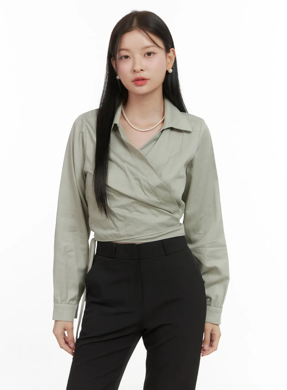 Sleek Wrap Neck Crop Shirt OS411