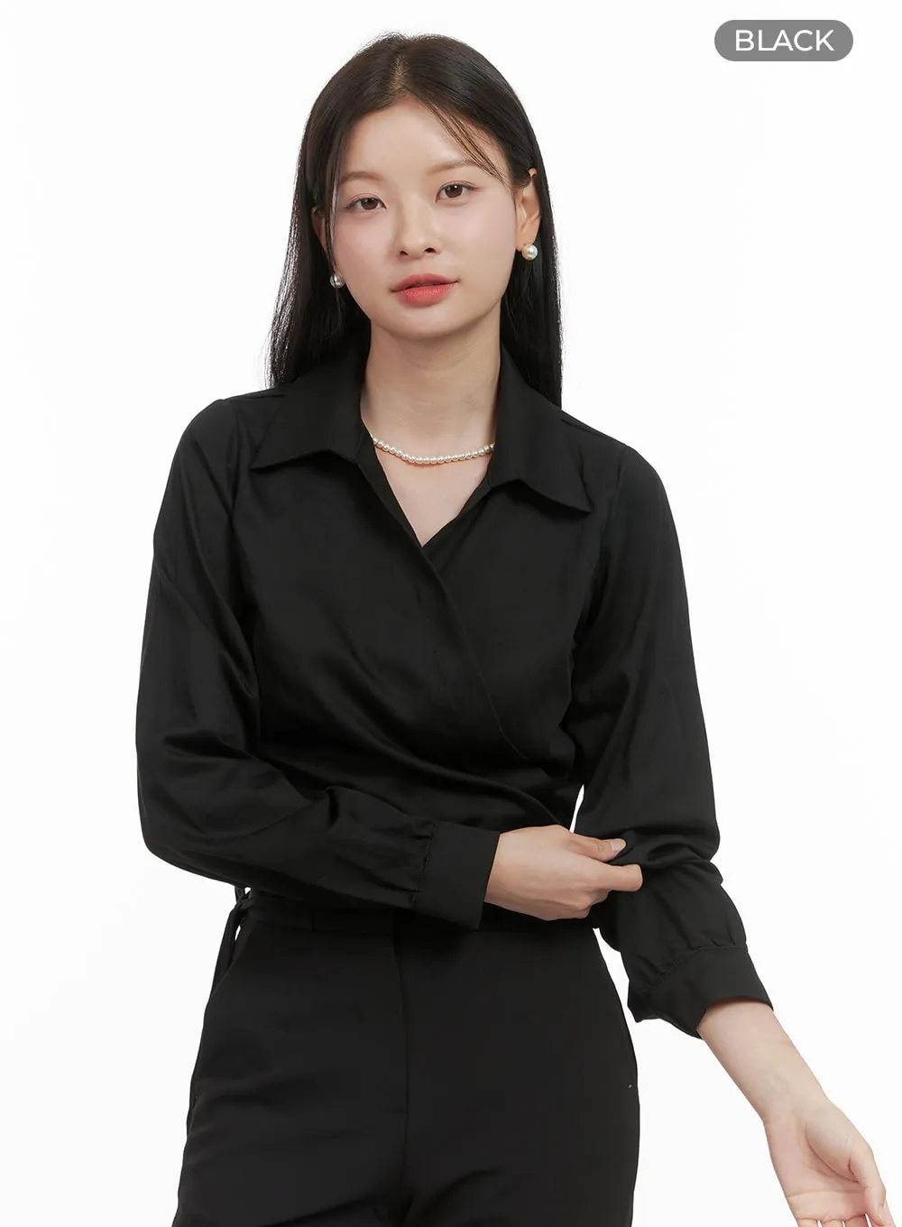 Sleek Wrap Neck Crop Shirt OS411