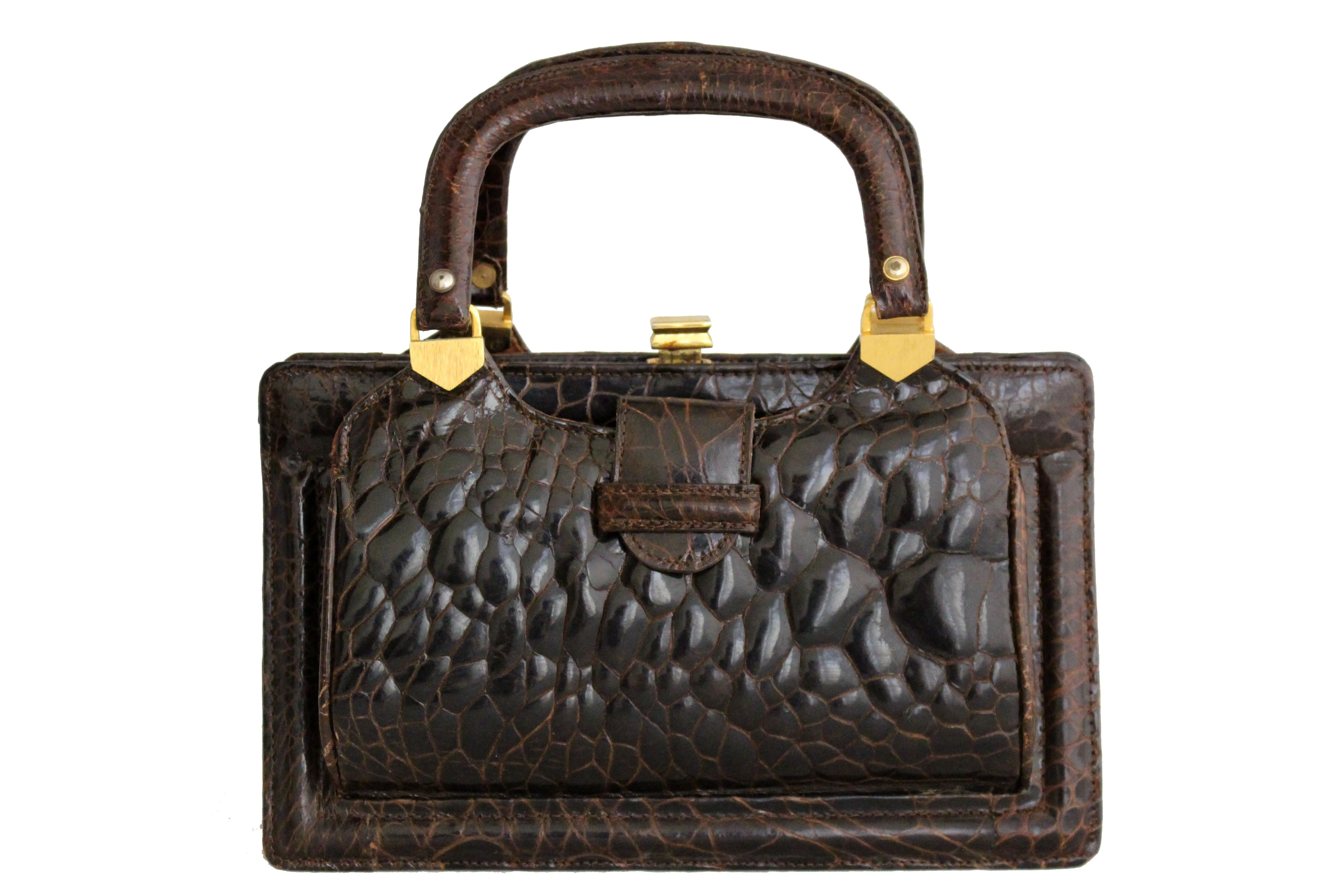 Small brown turtle skin handbag with twin handles