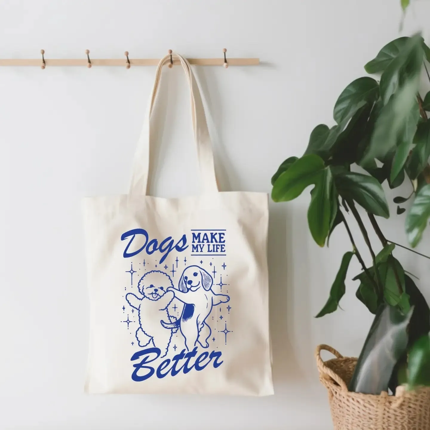 Small Canvas Tote Bag: Dogs Make Life Better