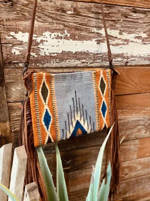 Small Orange Fringe Aztec Crossbody Purse