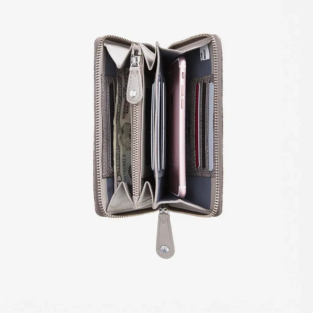 Sophisticated Grey Italian Print Zip Around Wallet for Modern Elegance