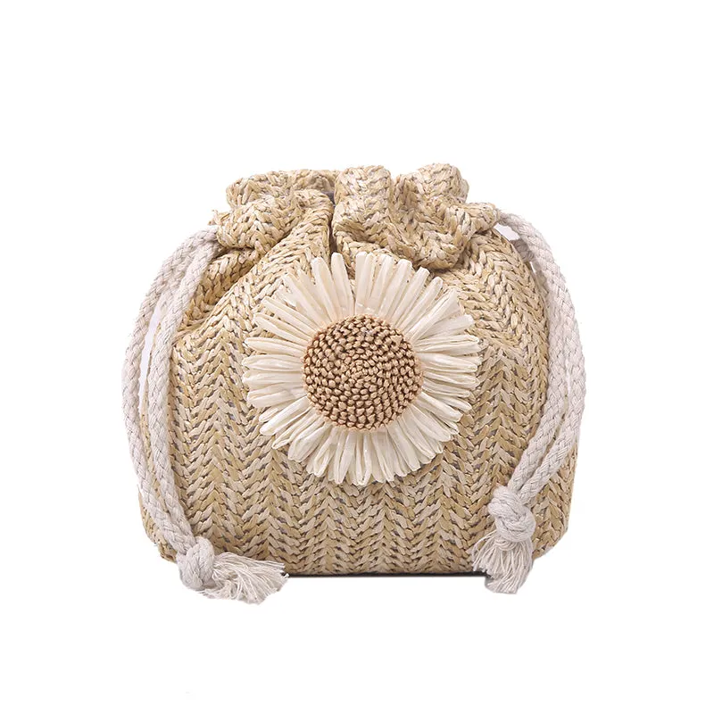 Straw Woven Crossbody Bucket Bag