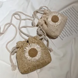 Straw Woven Crossbody Bucket Bag