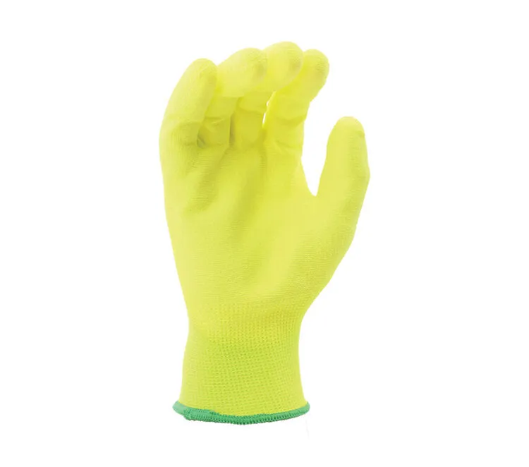 TASK GLOVES - 13 Gauge Hi-Vis Yellow Gloves, Polyester shell, Yellow Polyurethane palm coated - Quantity 12 Pair